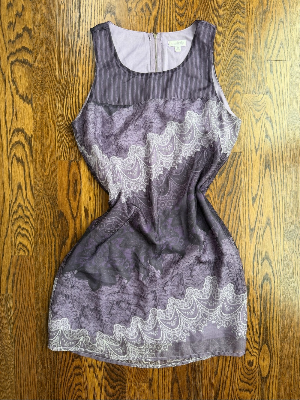 Charming Charlie Purple Sheer Y2K 90s Bohemian Lace Print Sleeveless Dress